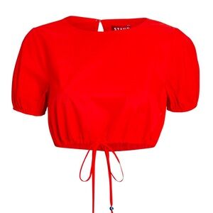 STAUD Vibrant Red Puff Sleeve Crop Top
